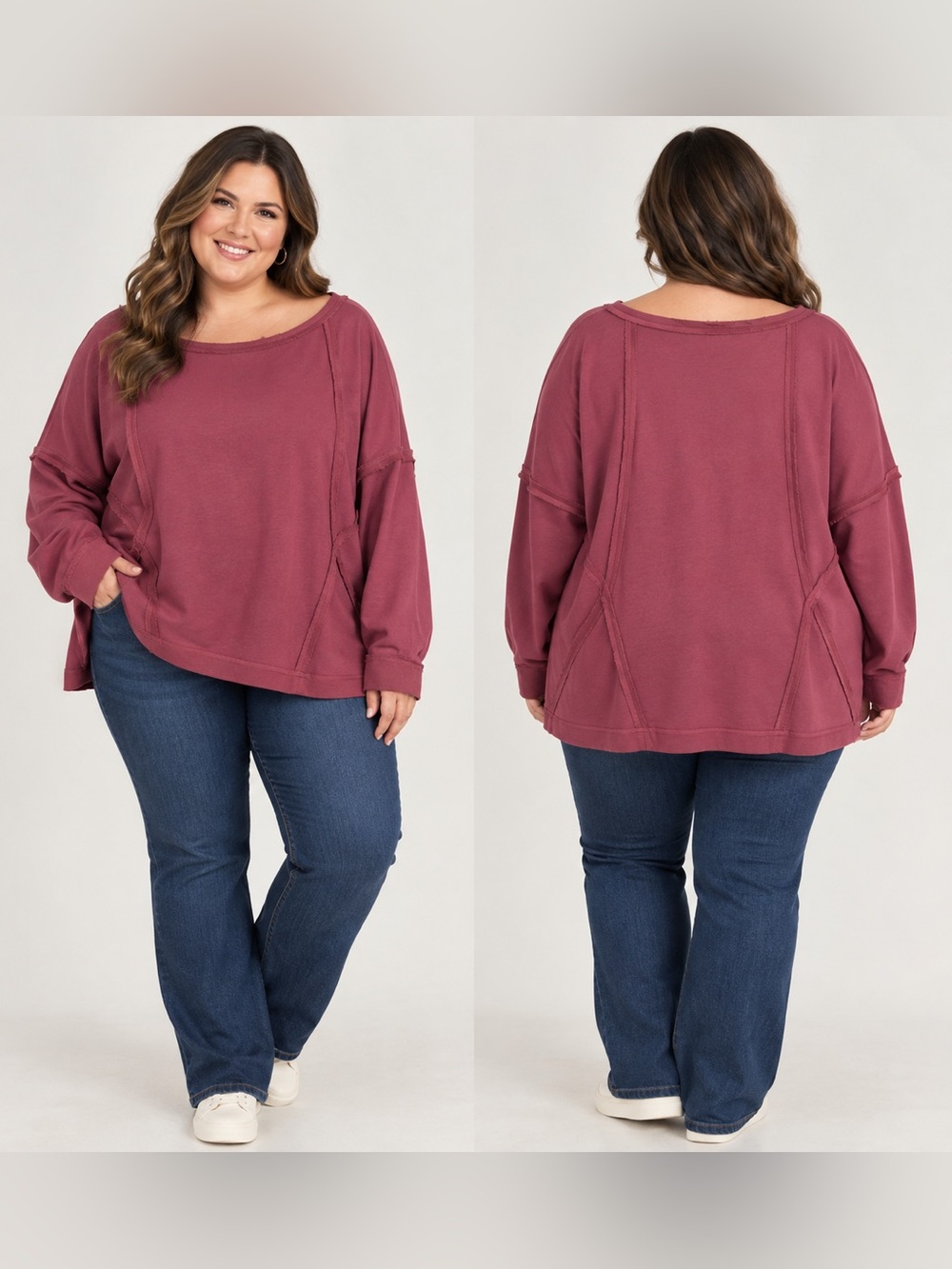 Plus Size Washed Rose Pullover Sweatshirt